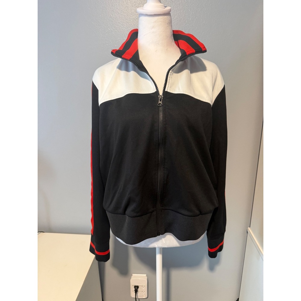 Wild Fable Womens XL Colorblock Track Jacket Black White Red Full Zip Sporty